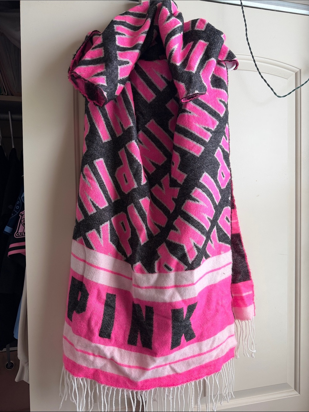 PINK Victoria's Secret Hot Pink and Black Logo Scarf